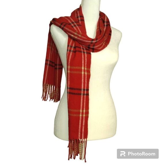 Cejon Red Plaid Fringed Scarf Made in Italy - Picture 1 of 6